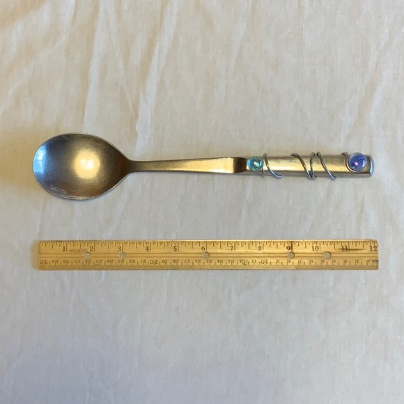 Glass Serving Plate with Beads & Silver Metal,  Matching Spoon & Candle Votives - Picture 6 of 8